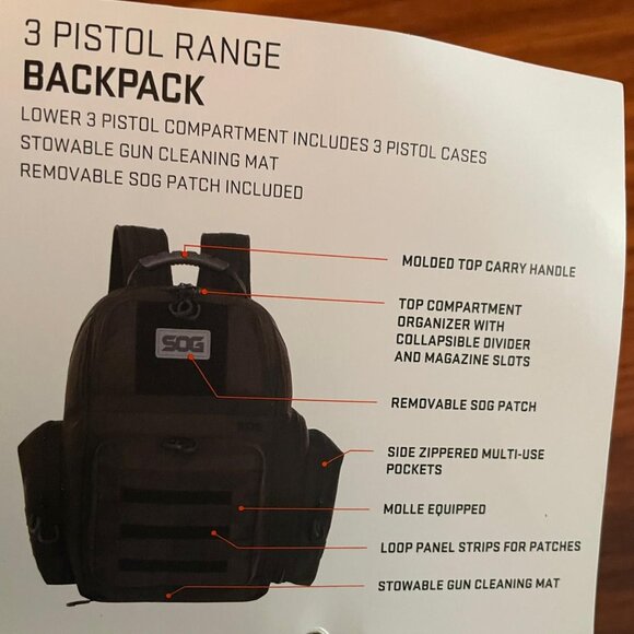 NWT - SOG 3 Pistol Range Backpack - Picture 4 of 16